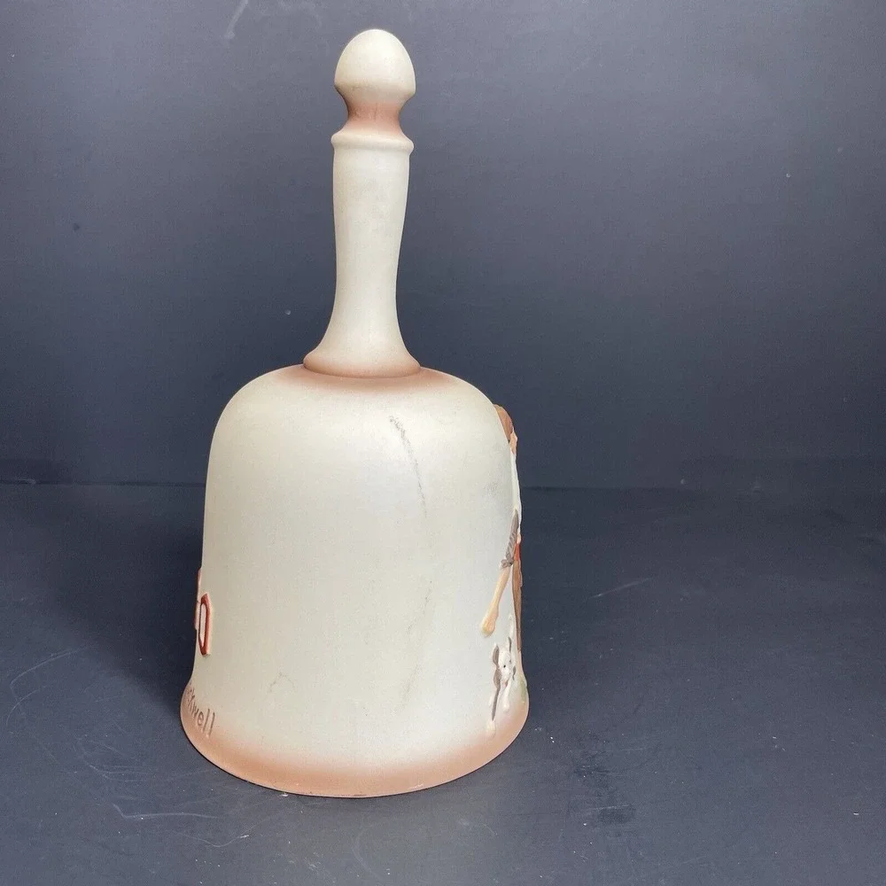1980 Norman Rockwell Porcelain Hand Bell Dave Grossman‎ Design Boys Leapfrog Dog